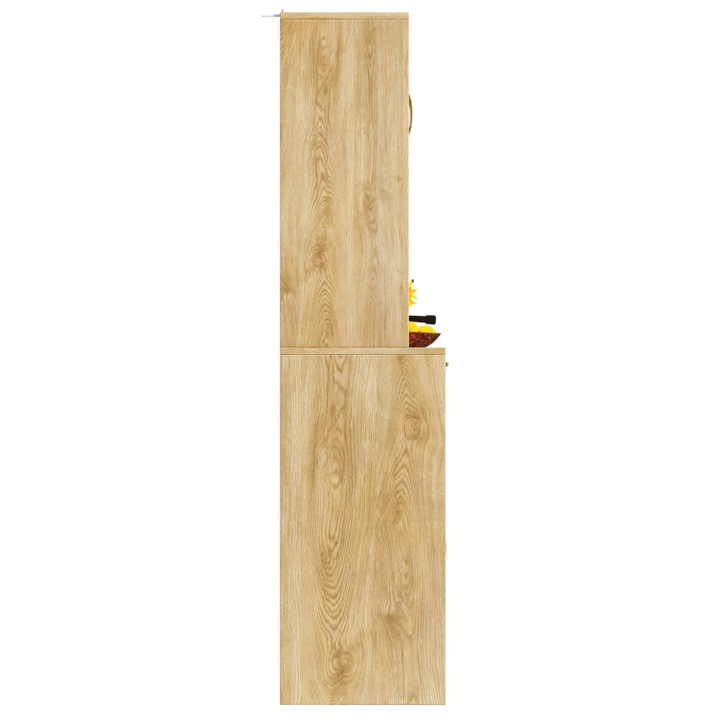 Credenza alta 120x40x180 cm con LED; ante in vetro; MDF e metallo naturale