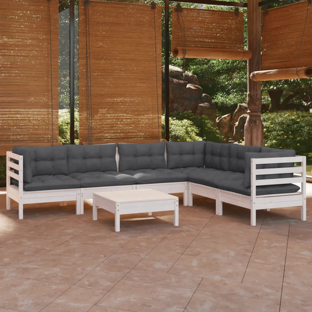 Set Divani da Giardino 7 pz con Cuscini Bianchi Legno di Pino cod mxl 44374