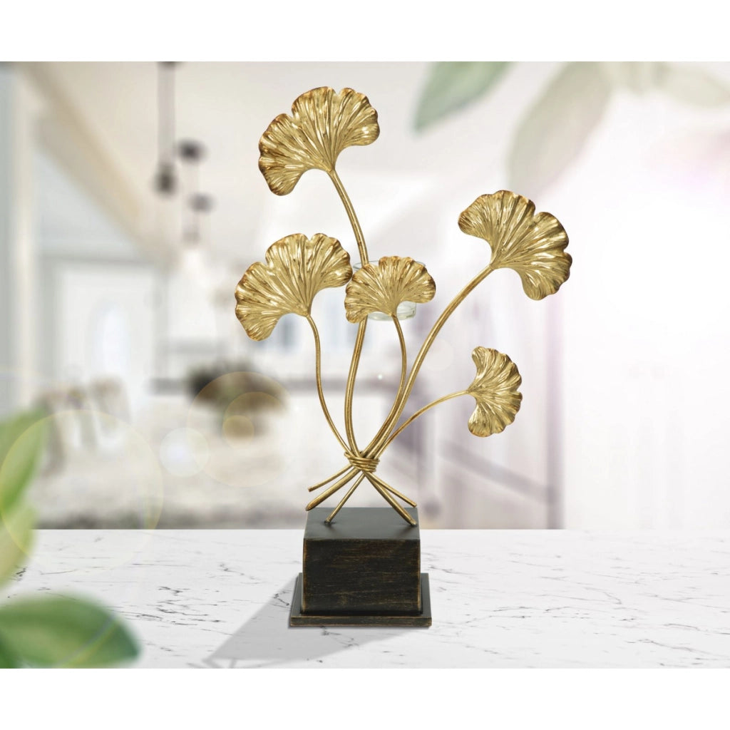 Portacandela Foglia 60, Oro, Metallo, 29x12,5x44 cm