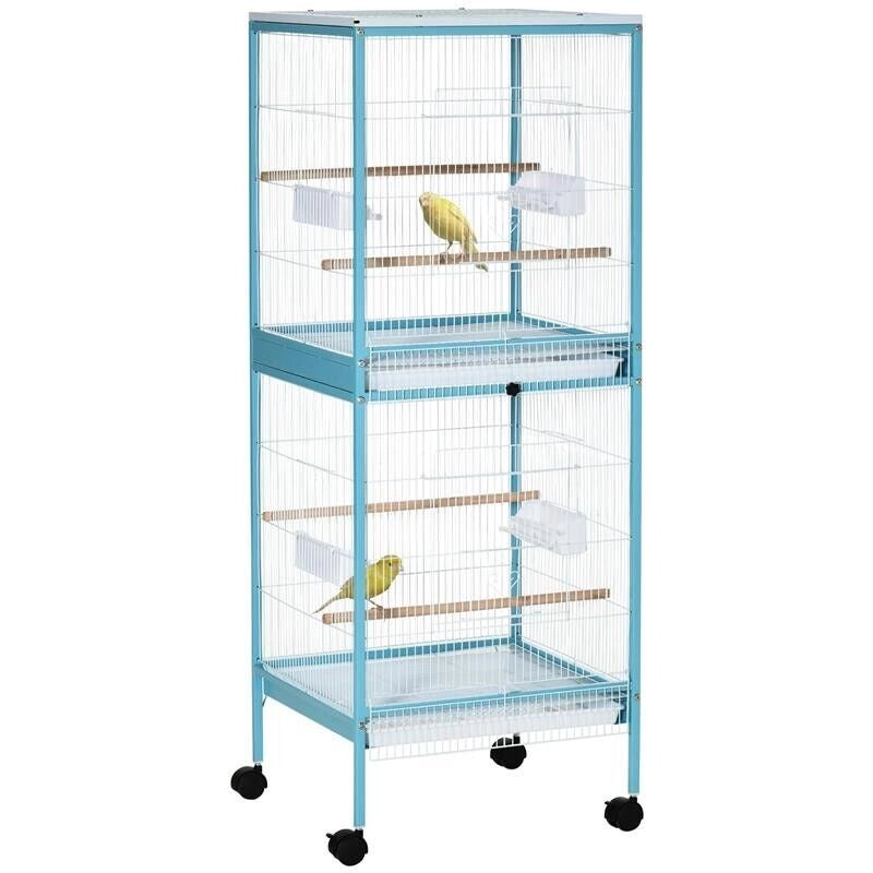 GABBIA PER UCCELLI 2 IN 1 VOLIERA DA INTERNI CON 4 RUOTE E VASSOI ESTRAIBILI, 51.5X50X140CM