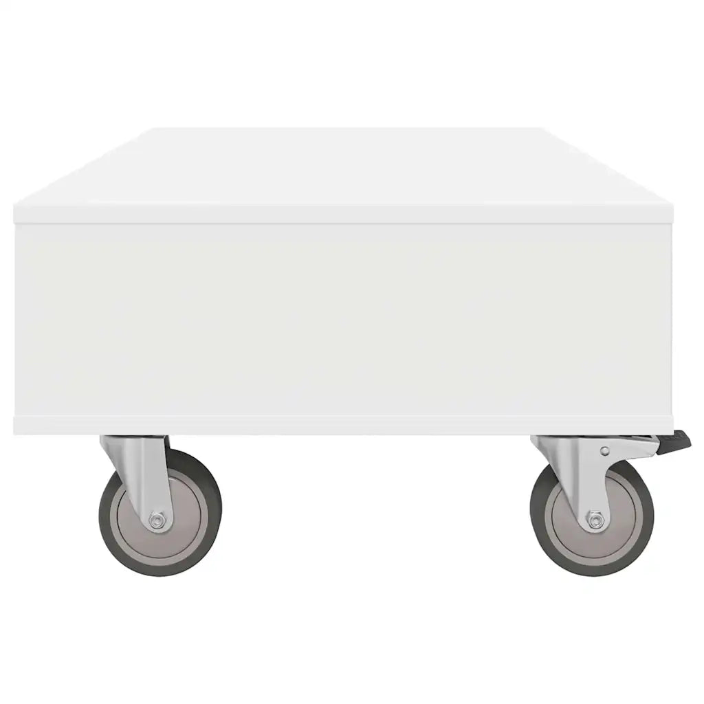 Tavolino con Ruote Bianco 90 x 50 x 30 cm Legno multistrato