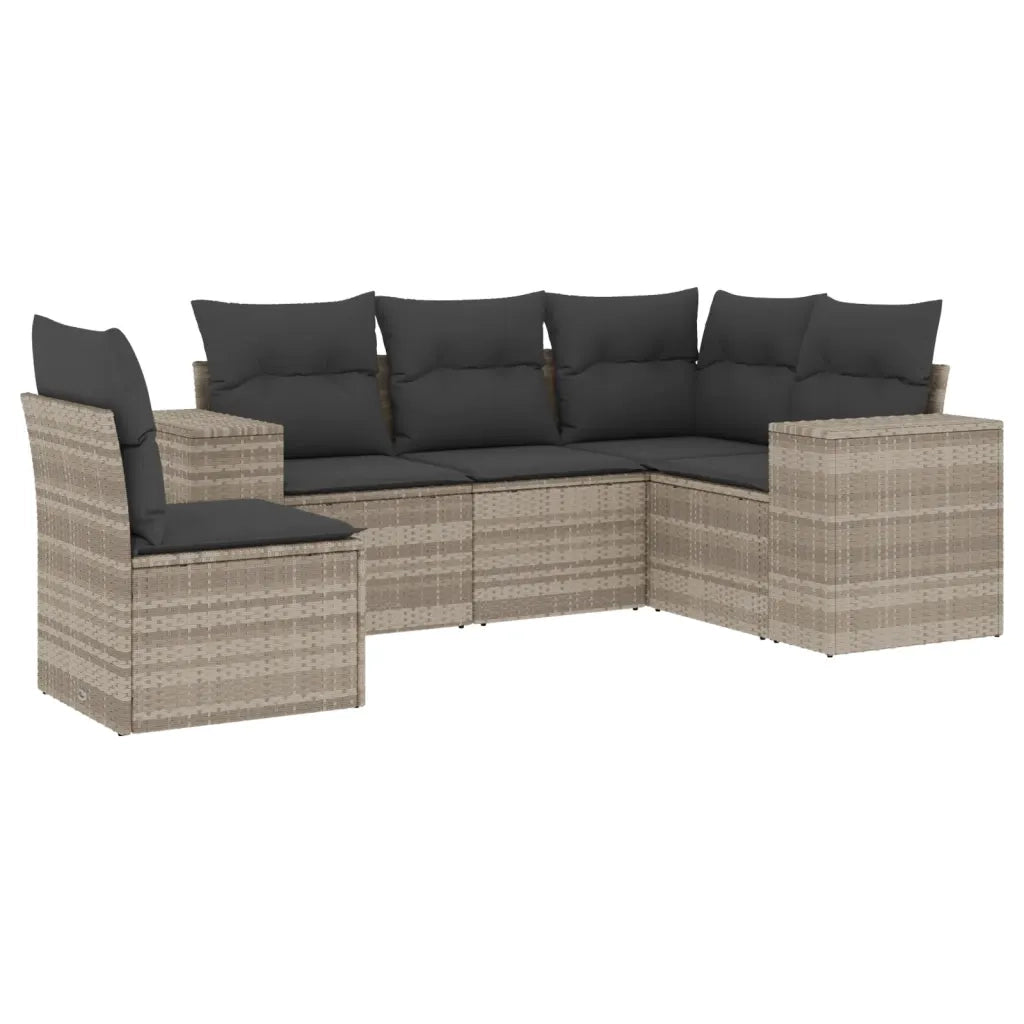 Set Divano da Giardino 5pz | Set Salotto da Giardino con Cuscini Grigio Chiaro Polyrattan
