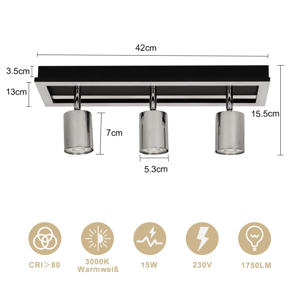ZMH Faretto da soffitto LED 3 luci GU10 orientabili 15W 42cm