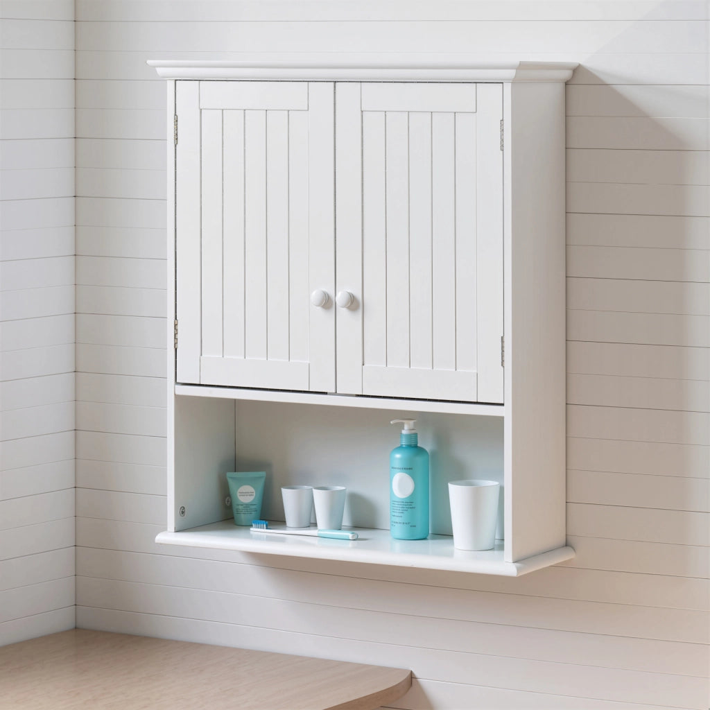 Mobile Bagno Sospeso con Armadietto 2 Ante e Ripiano Aperto ¨C Zephmum ¨C Bianco 60x30x