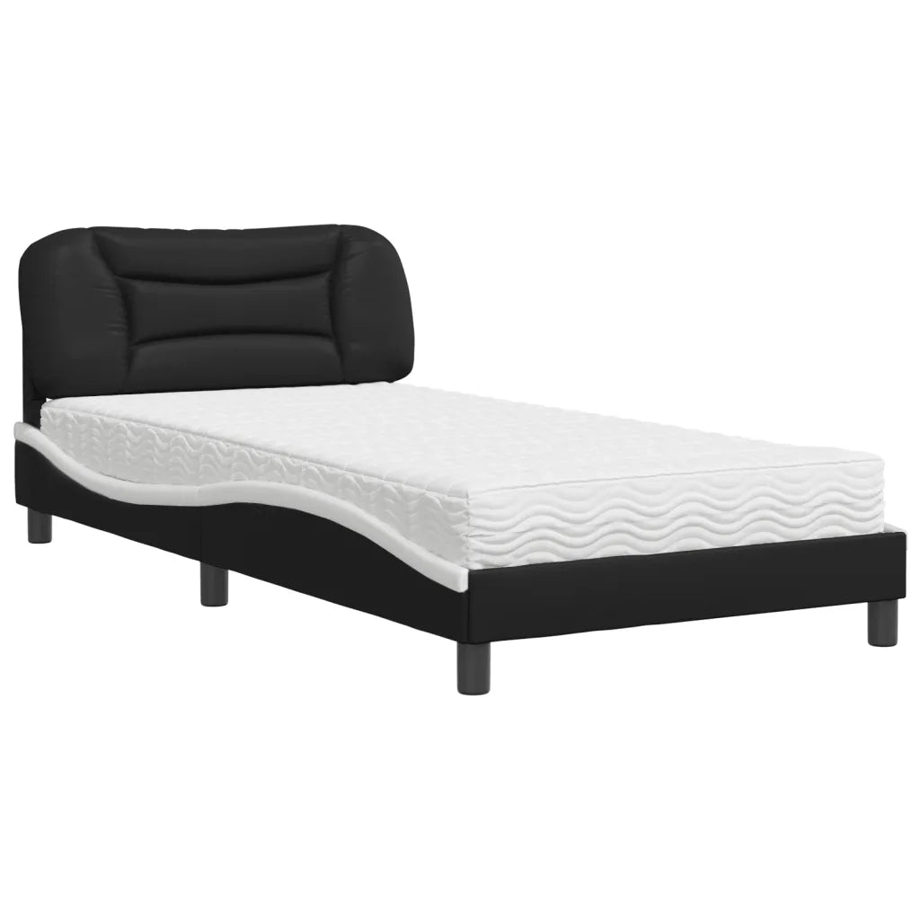 Letto con Materasso Hvar Nero e Bianco 100x200 cm in Similpelle