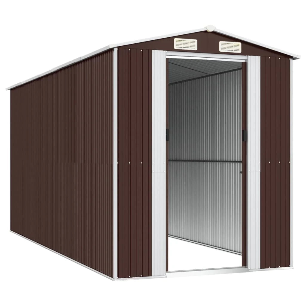 Casetta da giardino cabina ripostiglio capanno da esterno capanno per attrezzi robusta scura 192 x 440 x 223 cm acciaio zincato marrone 02_0022320