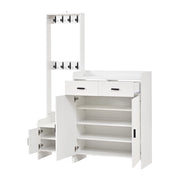 Mobile ingresso con 2 cassetti; 2 ante; 6 ripiani e 8 ganci; con vano aperto; per ingresso e corridoio; bianco; 125 Ã— 36 Ã— 165 cm