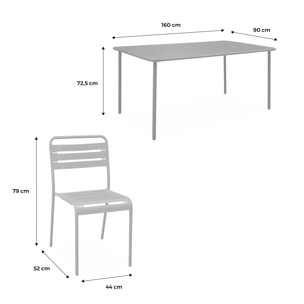 Set tavolo da giardino in acciaio con 6 sedie, 160cm, antracite