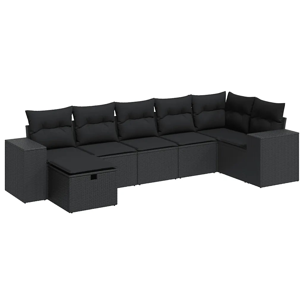 vidaXL Set Divani da Giardino con Cuscini 7pz Nero Polyrattan