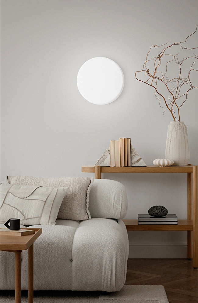 Plafoniera LED a soffitto in vetro soffiato bianco satinato, dimmerabile CCT 3000K-4000K, potenza 18W, diametro 30 cm, alta efficienza - Perenz