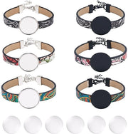 Kit per creare bracciali 6 pezzi - Bracciali in PU flessibili con pelle - Cassa per anelli 18mm - Cabochons in vetro - Accessori per gioielli da realizzare - Adatto per donne/uomini