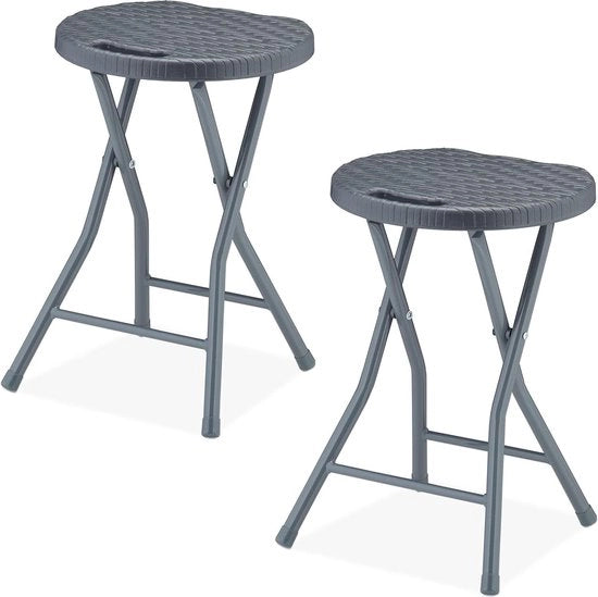 Set di sgabelli pieghevoli da 2 - Sgabello pieghevole con stile rattan per giardino balcone e terrazzo - Sedia pieghevole grigia 46x32x29 cm
