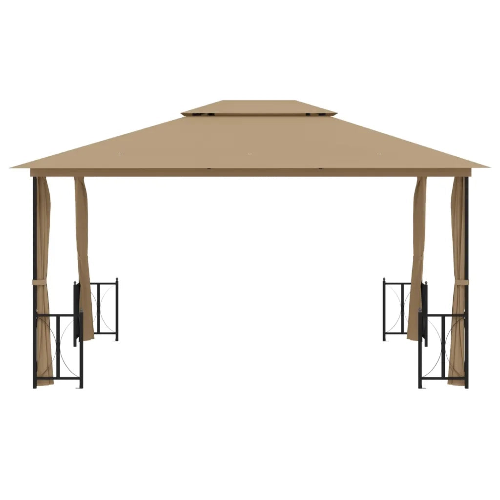 Gazebo con Teli Laterali e Doppio Tetto 3x4 m Tortora 318545