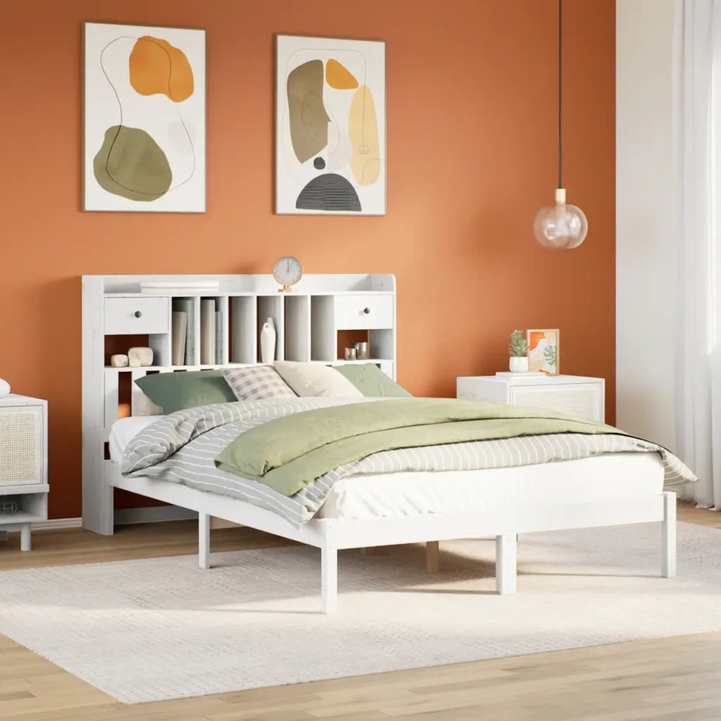 Letto Libreria senza Materasso Bianco 160x200 cm Legno di Pino 3321631