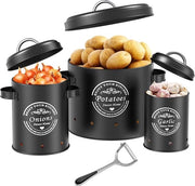 Cassa per patate, contenitore per cipolle, cassetta per cipolle, scatola di conservazione per patate da 12, set, grande contenitore di metallo per la cucina, conservazione a lungo termine delle patate (nero)