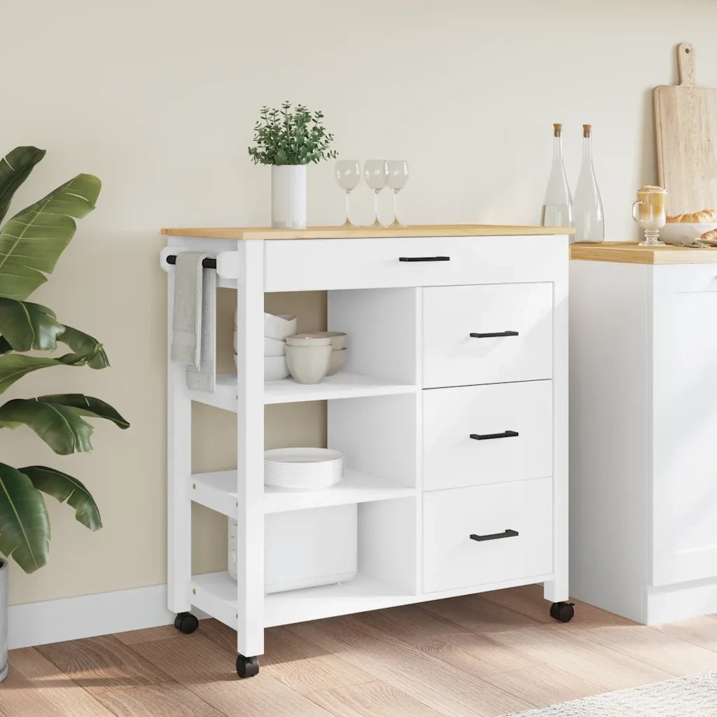 Carrello da Cucina-Scaffale per Cucina MONZA 84x40x88,5 cm in Legno Massello di Pino 473588