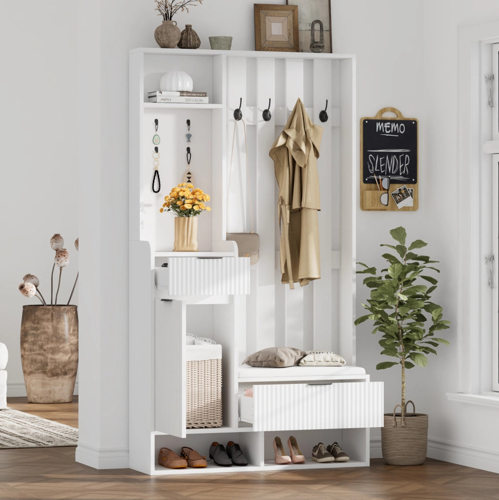 Guardaroba da ingresso 6 in 1 con panca e contenitore, bianco