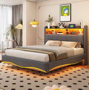 Letto imbottito sospeso 140x200 con LED, USB, Type-C e vano testiera