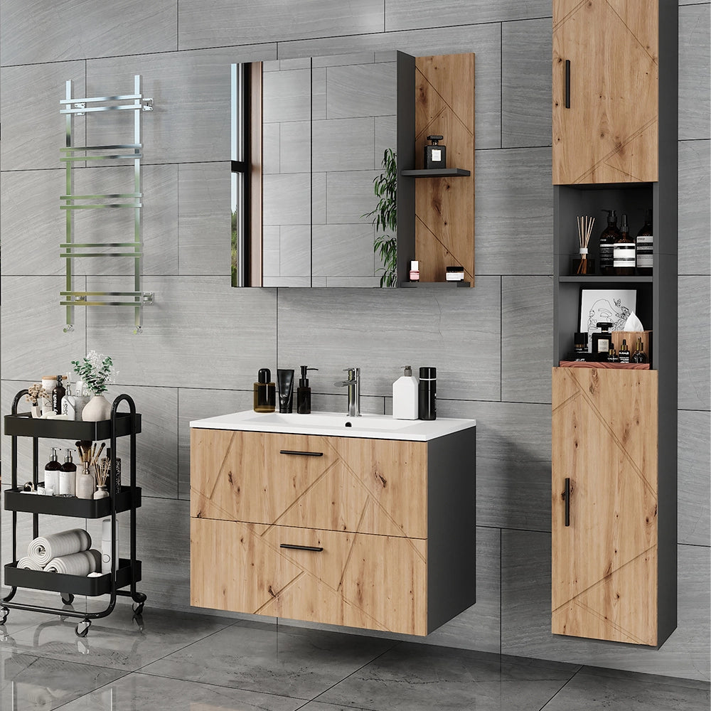 Vicco Set di mobili da bagno Antracite/Artisan 4 parti