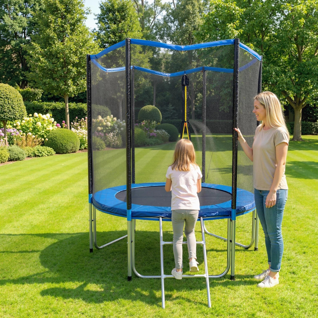 Trampolino da Giardino Ø183x200 cm con Rete di Protezione e Scala in Acciaio PP Blu