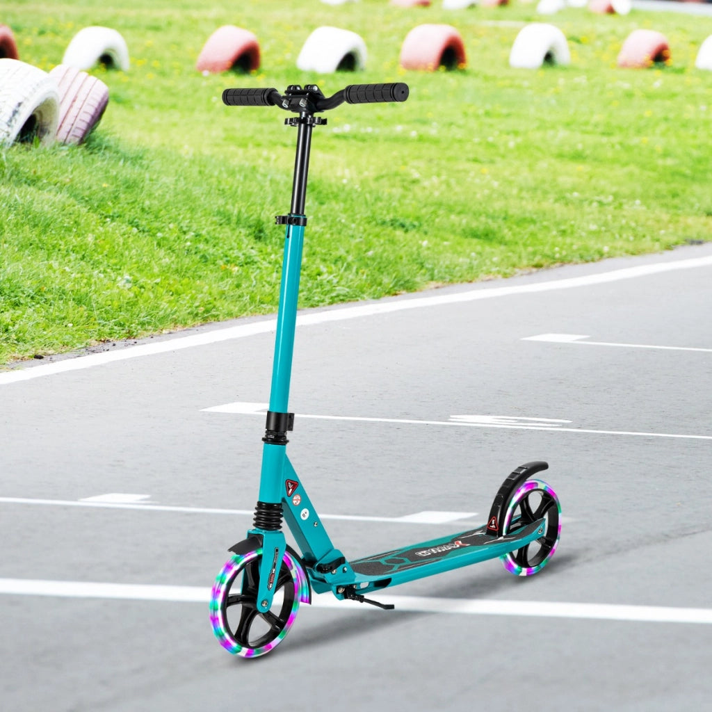 Monopattino con luci LED e ruote silenziose per bambini pi¨´ di 8 anni, Monopattino pieghevole con tracolla Azzurro-Monopattini