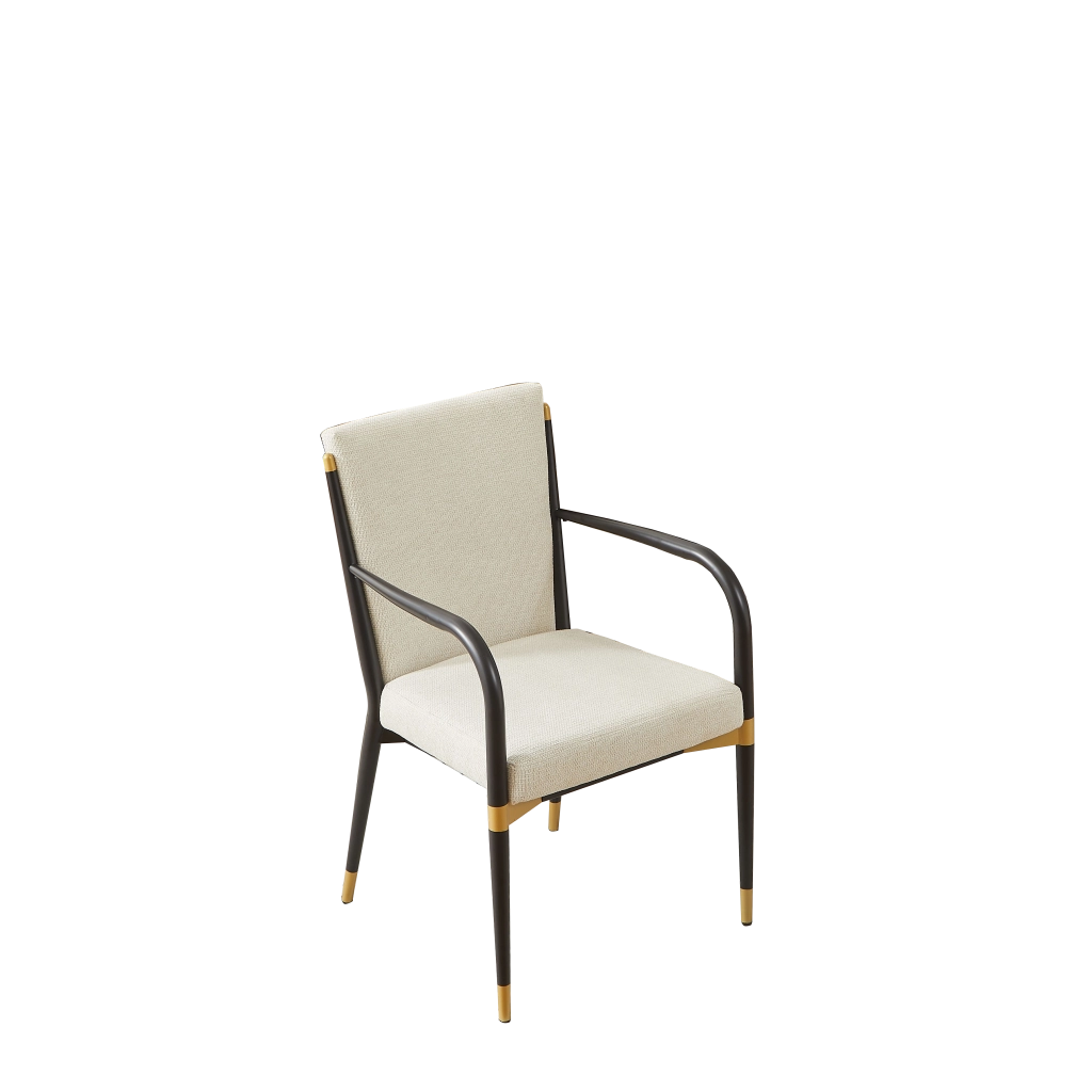 Sedie da Pranzo con Braccioli Set 2 Pezzi ¨C MINIMAL ¨C Tessuto Crema, Struttura Nera, Stile Moderno