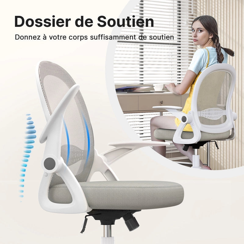 Sedia da ufficio-Sedia da ufficio in  con braccioli-Sedia ergonomica in rete traspirante-Altezza regolabile-Home Office-Grigio