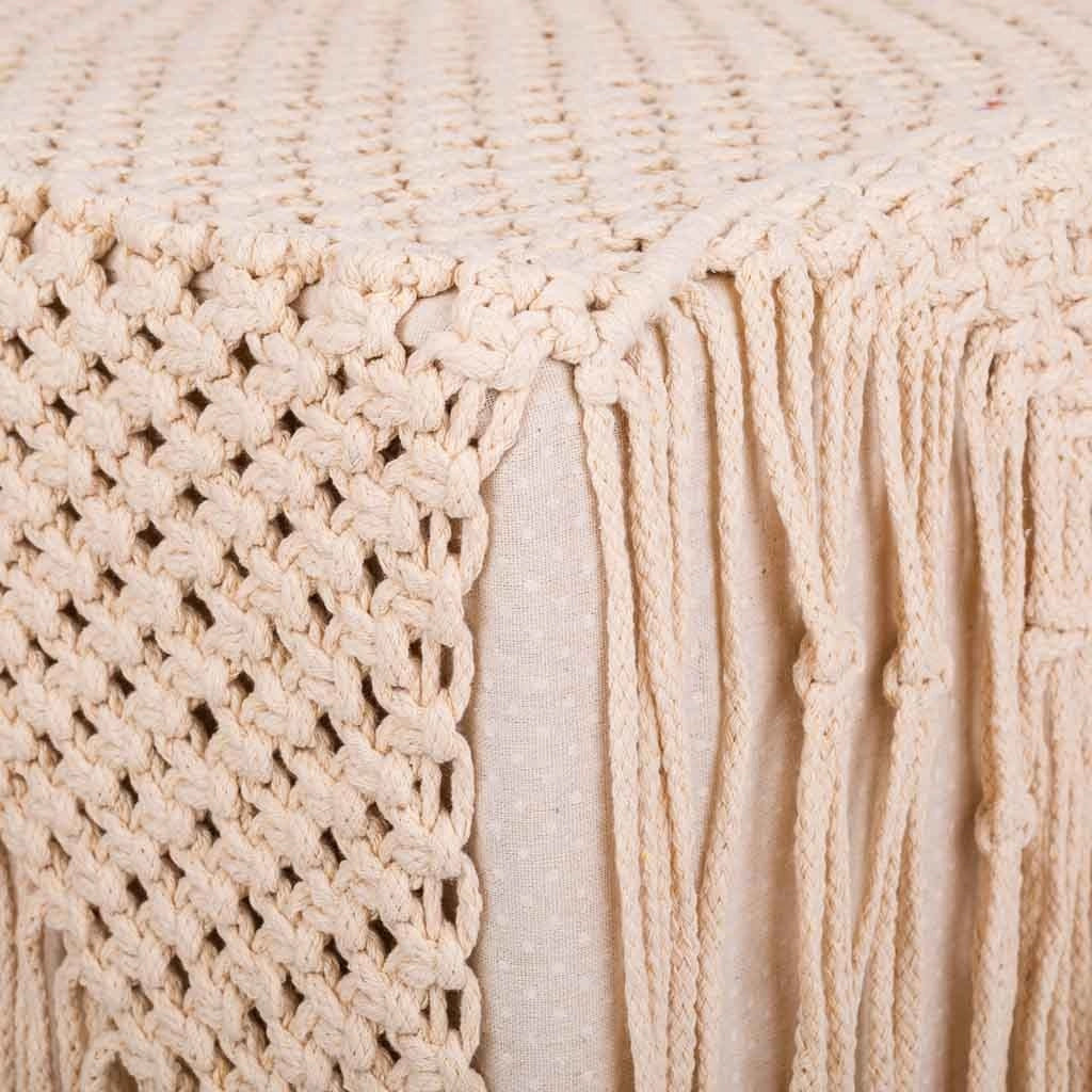 Puf in cotone intrecciato panna 45x45x45h