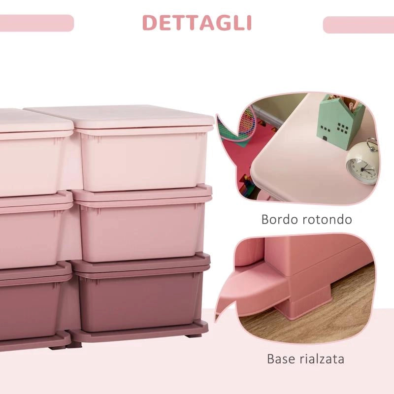 CASSETTIERA 6 CASSETTI PER BAMBINI 3-6 ANNI CON BORDI ARROTONDATI, IN PP ROSA, 75X37X56.5 CM