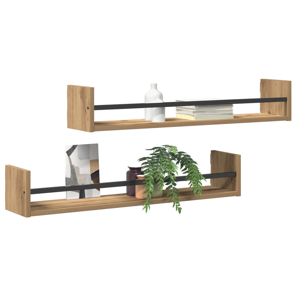 Mensole a muro 2 pz Rovere Artigianale 80x16x14 cm Legno ingegnerizzato