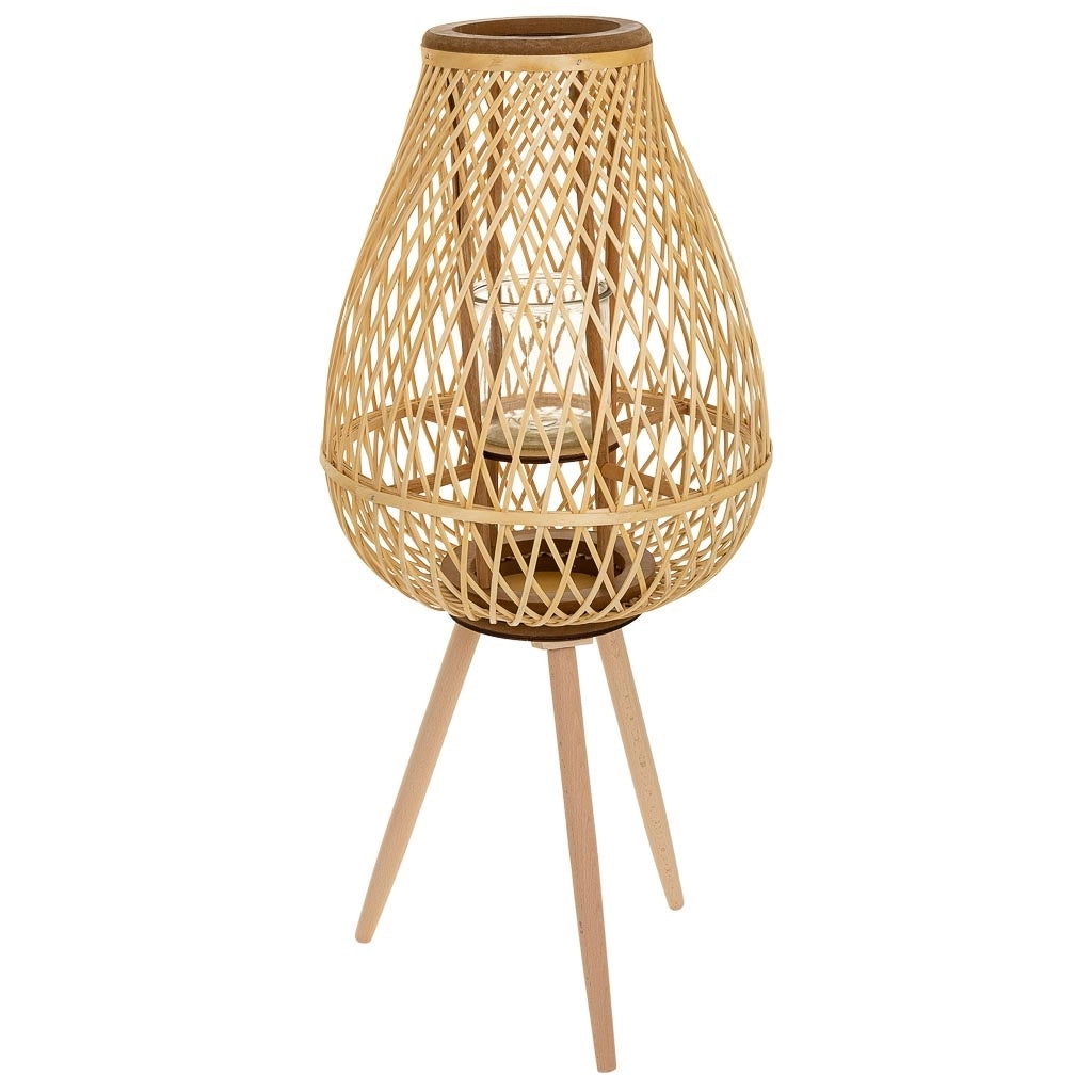 Lanterna portacandele in bambù marrone d37x48/82h