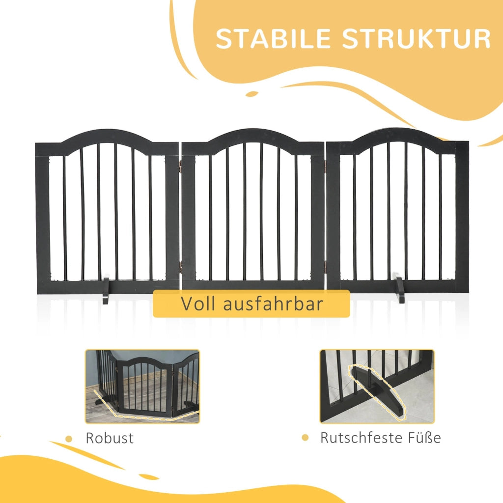Cancello per Cani Flessibile 3 Pezzi con Porta ¨C Minimal ¨C Nero 154.5x61 cm