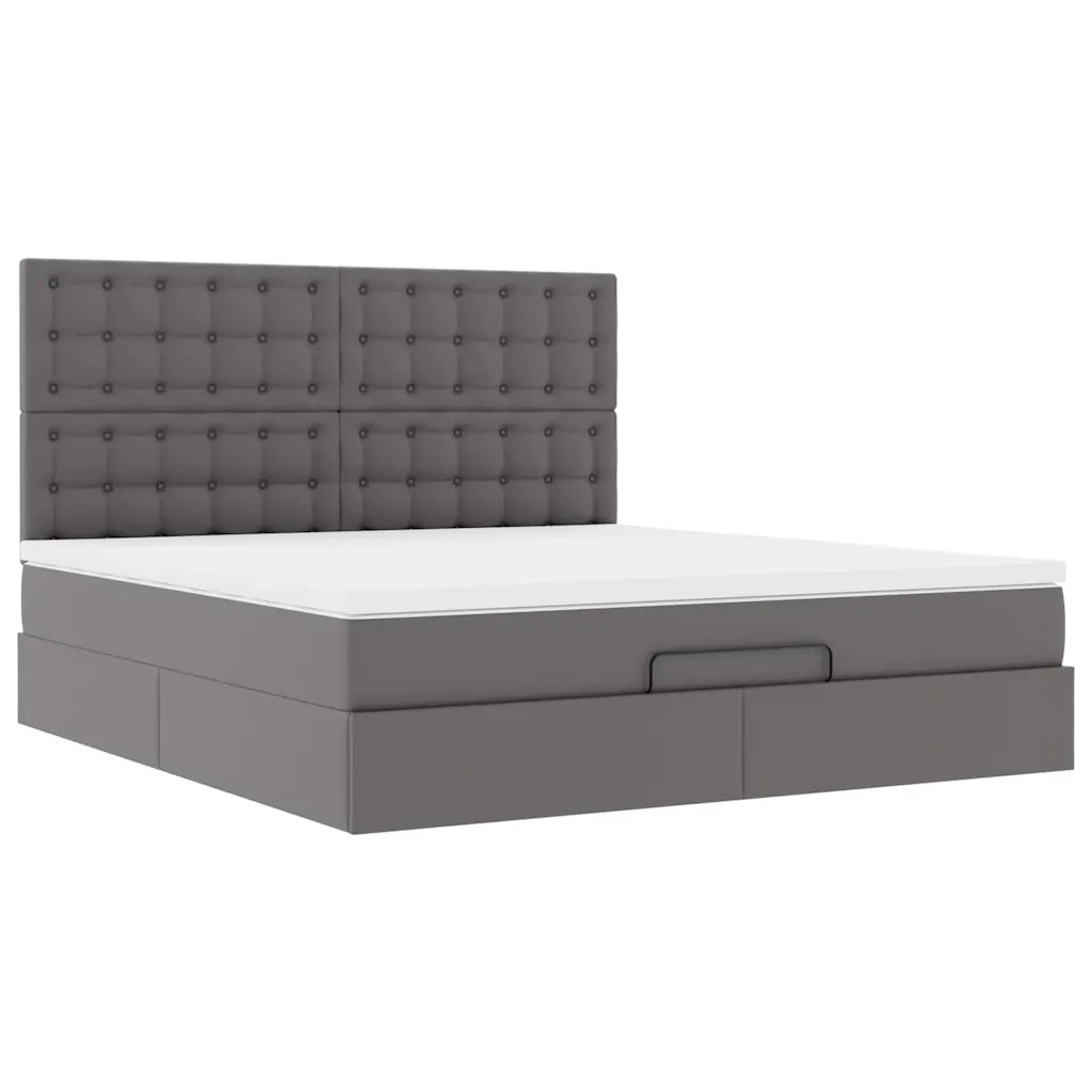 Struttura Letto Pouf con Materasso Grigio 180x200 cm Similpelle 3313019
