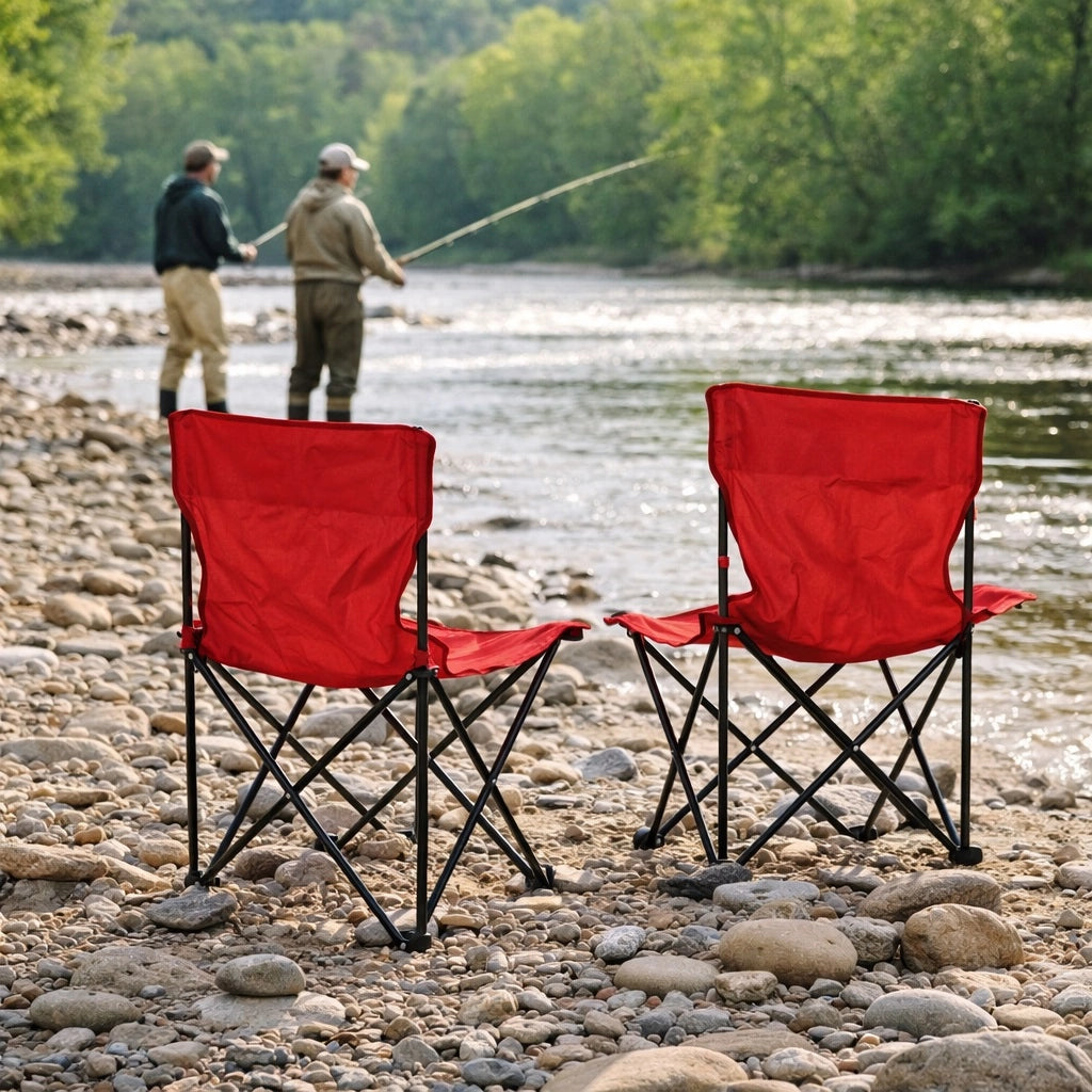 2 x Sedia Pieghevole Campeggio Salvaspazio con Borsa, Mare Giardino Pesca Rosso