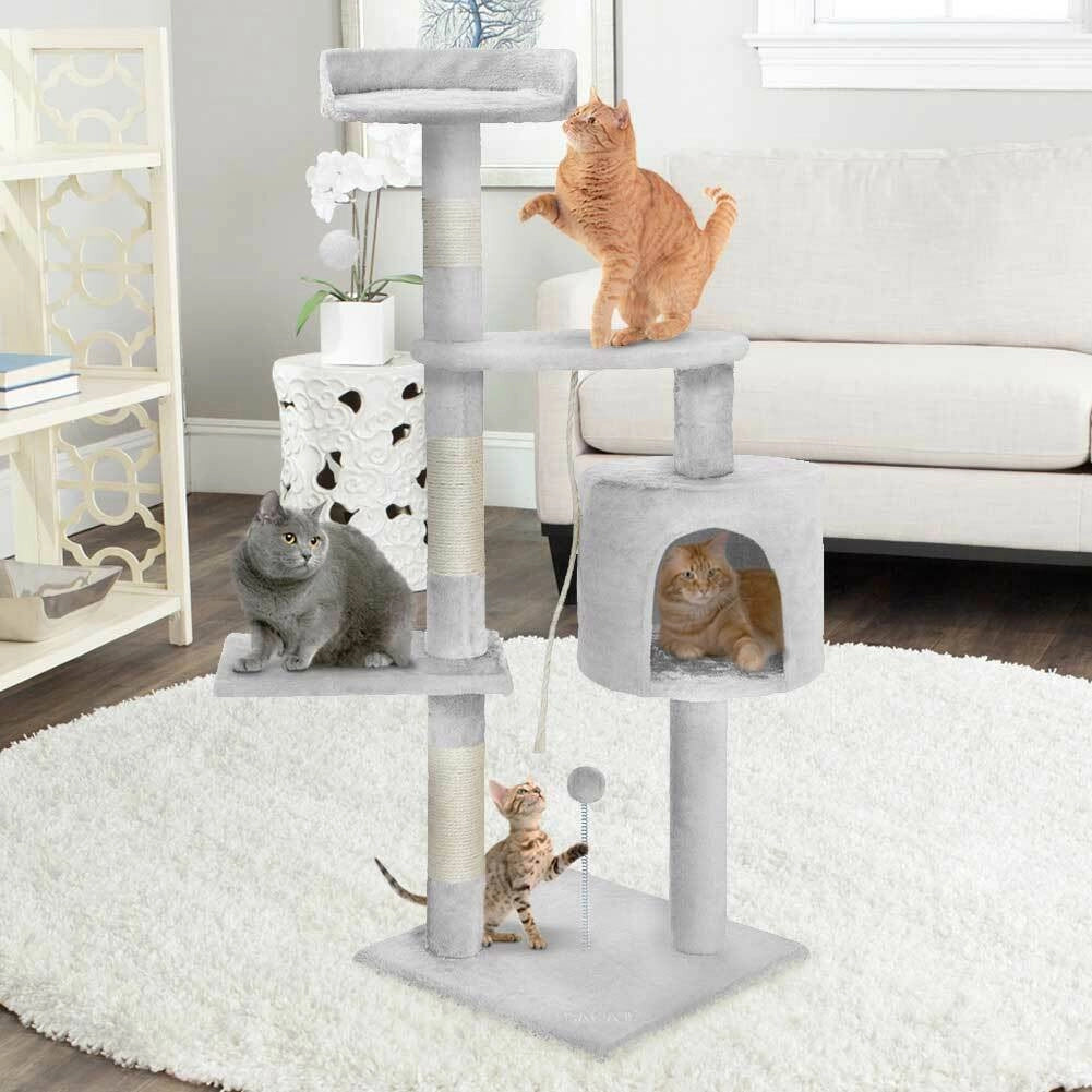 Albero Tiragraffi Gatti Parco Giochi Cuccia Graffiatoio gatto 112cm Grigio Chiar
