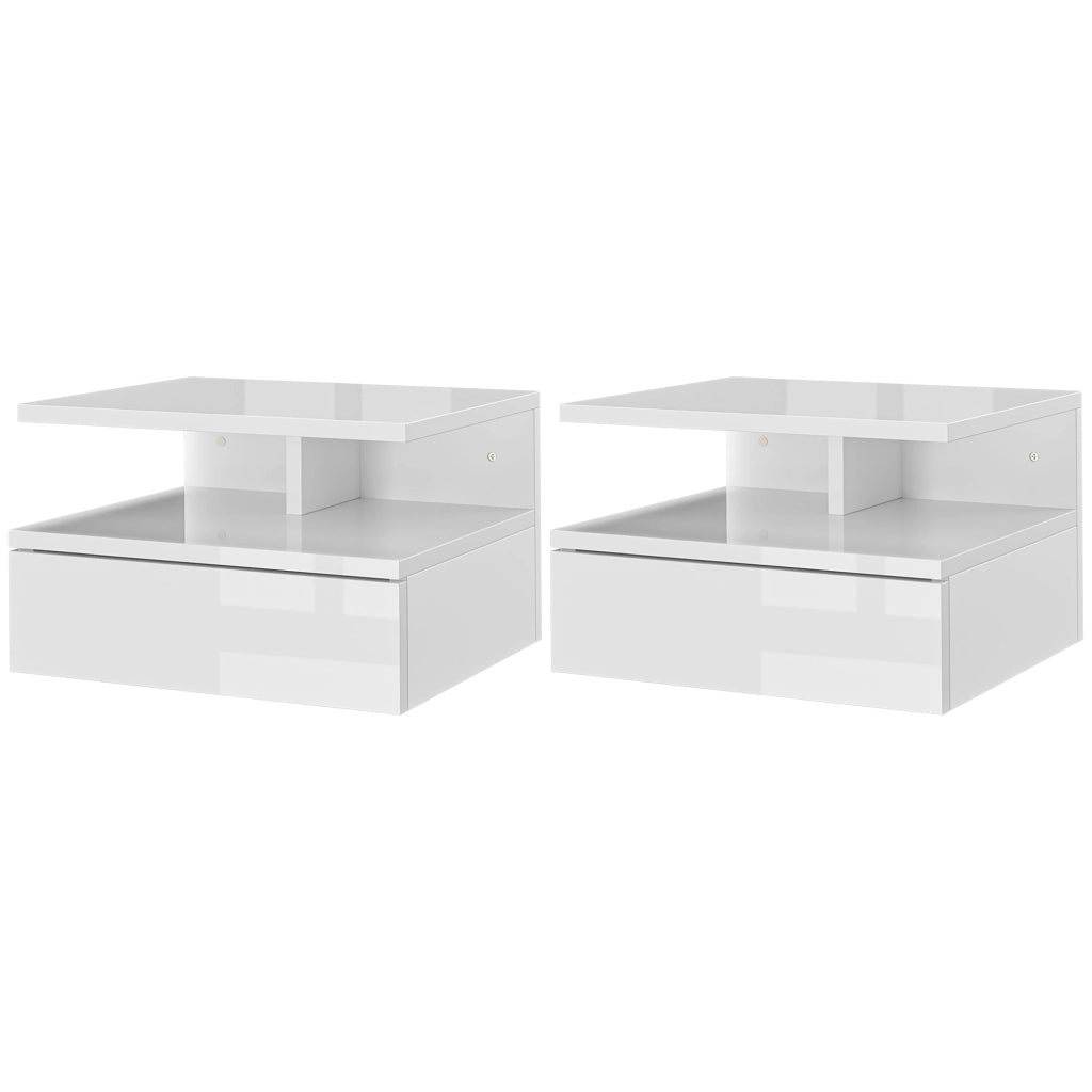 Comodini Moderni Sospesi con Cassetto e Mensola in Legno ¨C Zephmum ¨C Bianco Lucido 35x32x22.5cm