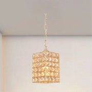 Trade Shop - Lampadario Sospeso Rettangolare Cristalli Lampada Luce Attacco E27 Oro 32316 -