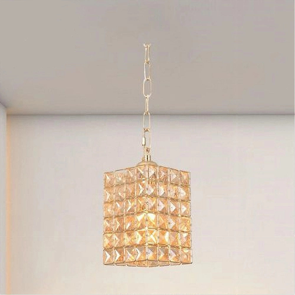 Trade Shop - Lampadario Sospeso Rettangolare Cristalli Lampada Luce Attacco E27 Oro 32316 -