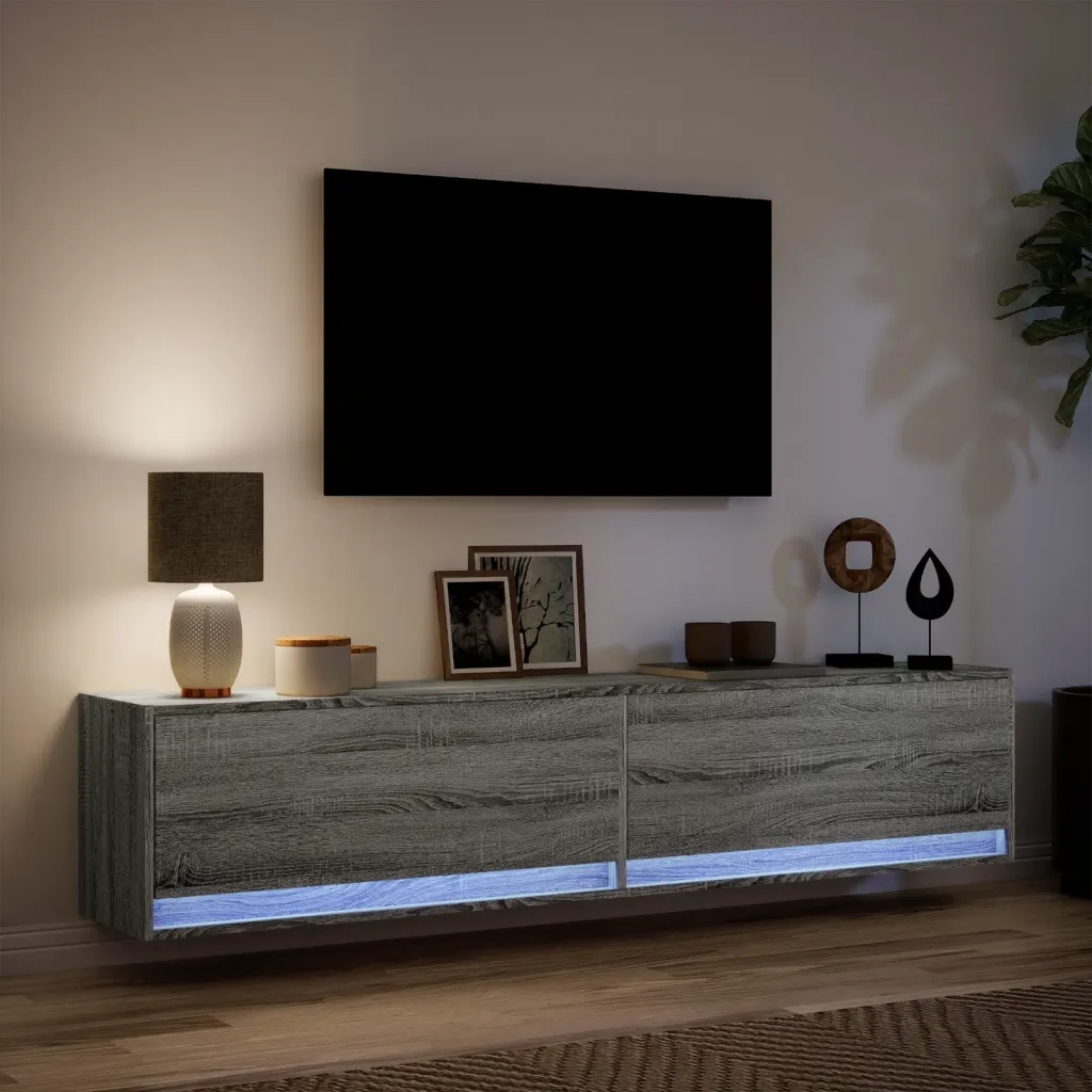 vidaXL Mobile TV a Parete con LED Grigio Sonoma 180x31x38 cm