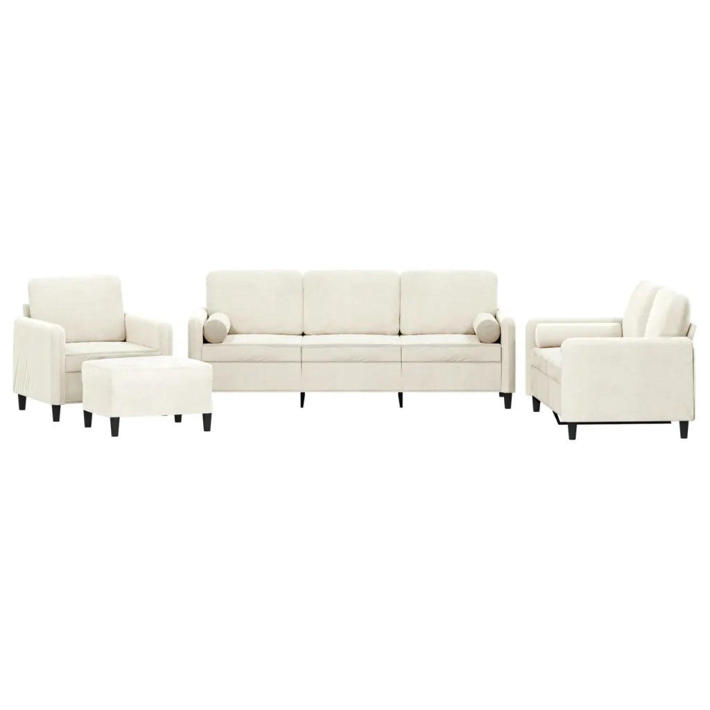 Set di Divani 4 pz con Cuscini Crema in Velluto