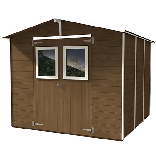 Casetta Box Capanno in Legno Noce per Attrezzi con 2 Porte e Finestre 238X305X214Cm