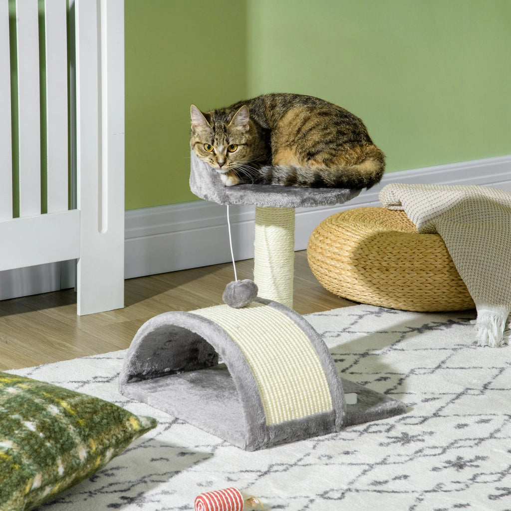 Tiragraffi per Gatti 46 cm ¨C Xylo ¨C con cuccia, palla gioco, corda sisal, grigio