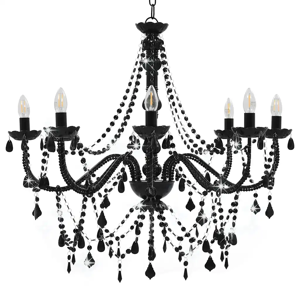 Lampadario con Perline Nero 8 Lampadine E14 CFW2935066