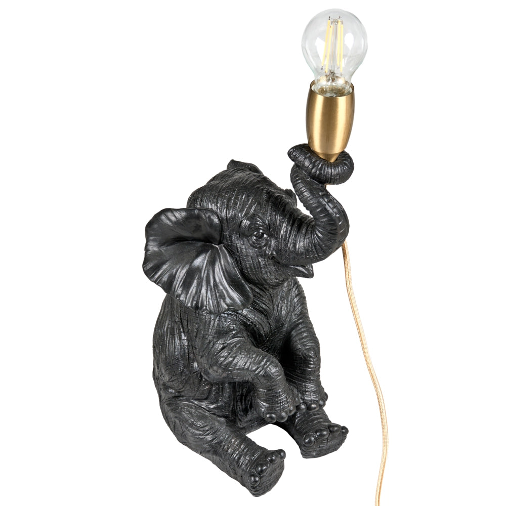 Lampada da tavolo a tema animale Luce da comodino a forma di elefante Lampada da lettura per la camera da letto Nero