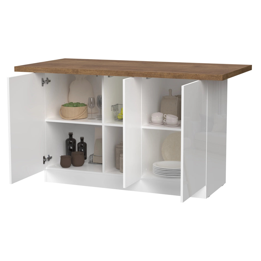 Mobile Dispensa Migani, Isola da Cucina 3 Ripiani Made in Italy, 160x80x90h cm Bianco Lucido