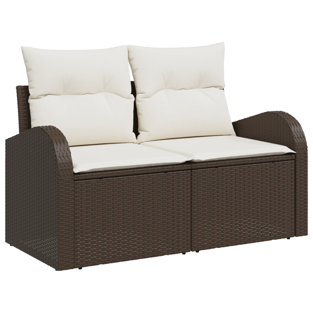 Set Divano Giardino 7 pezzi con Cuscini Marroni in Rattan Polimerico