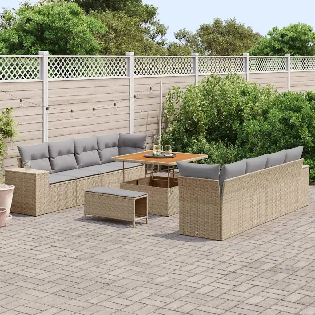 Set Divano da Giardino con cuscino 11 pcs Beige polyrattan
