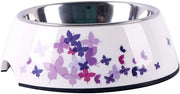 Bacetto per cani e gatti, diametro 14 cm, altezza 5 cm, 160 ml, melamina/acciaio inossidabile/gomma, bianco/porpora