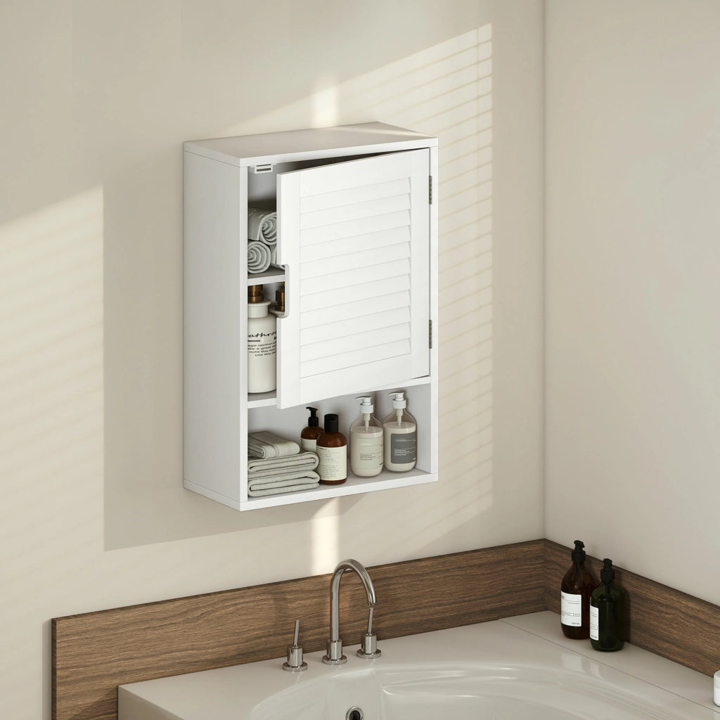 Mobile pensile bagno con anta a doghe ¨C Xylo ¨C bianco 40x20x60cm
