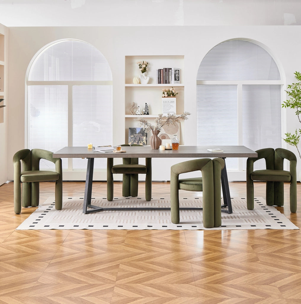 Sedia con Braccioli in Velluto Verde; Sedia Ergonomica per Sala da Pranzo e Ufficio